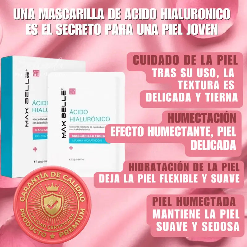 Mascarilla Facial Acido Hialuronico Hidratante - Caja 5 Uni