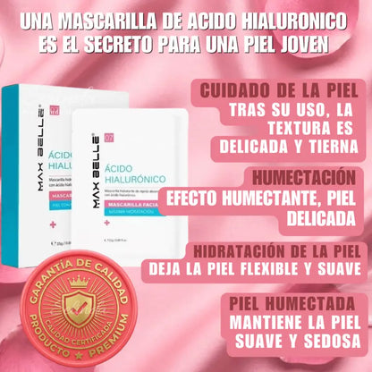 Mascarilla Facial Acido Hialuronico Hidratante - Caja 5 Uni