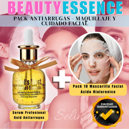 BeautyEssence - Pack Serum Antiarrugas + 10 mascarillas colágeno